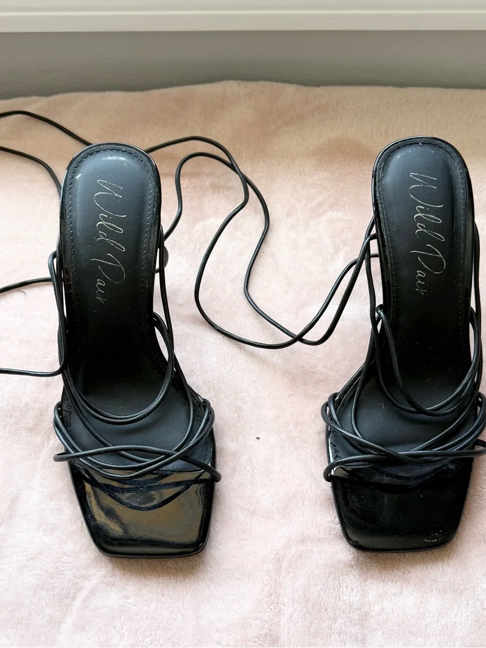 Wild Pair Black Strappy Lace-Up Heeled Sandals